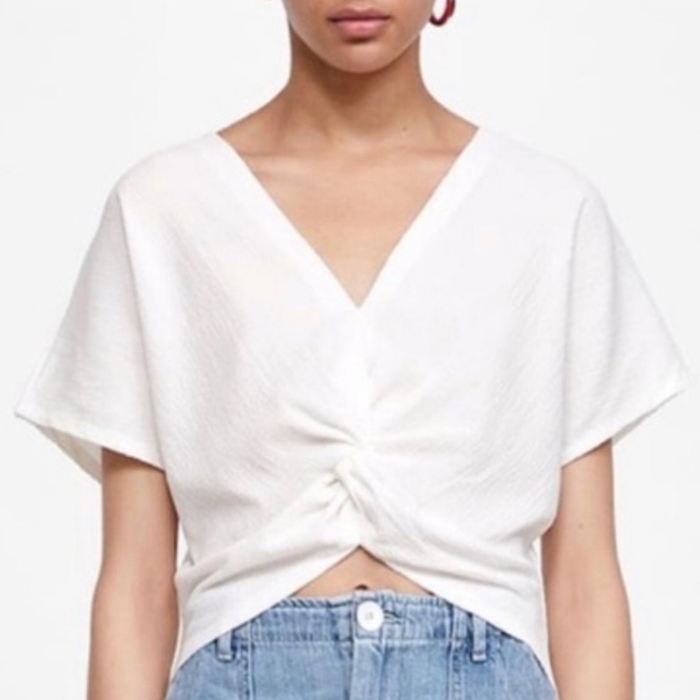 Zara White Flutter Sleeve Crop Top Medium